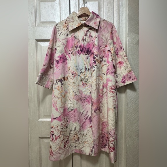 Marina Rinaldi Dresses & Skirts - Marina Rinaldi Size 21 Floral Viscose/Cotton Blend Duster 3/4 Sleeve Coat Lined